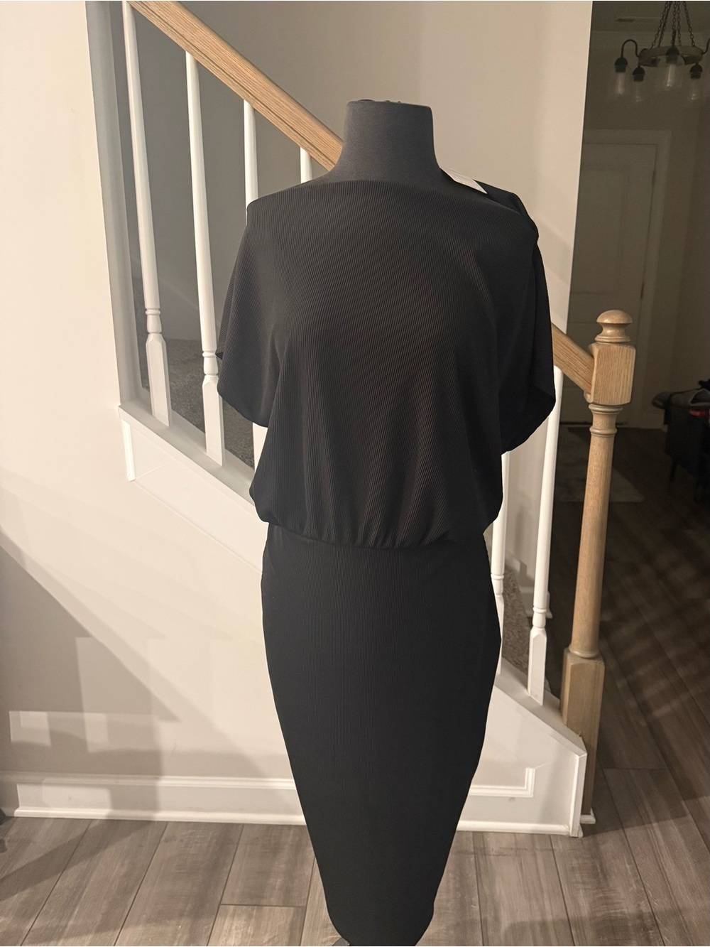 Elegant Black Asymmetrical Women's Midi Dress